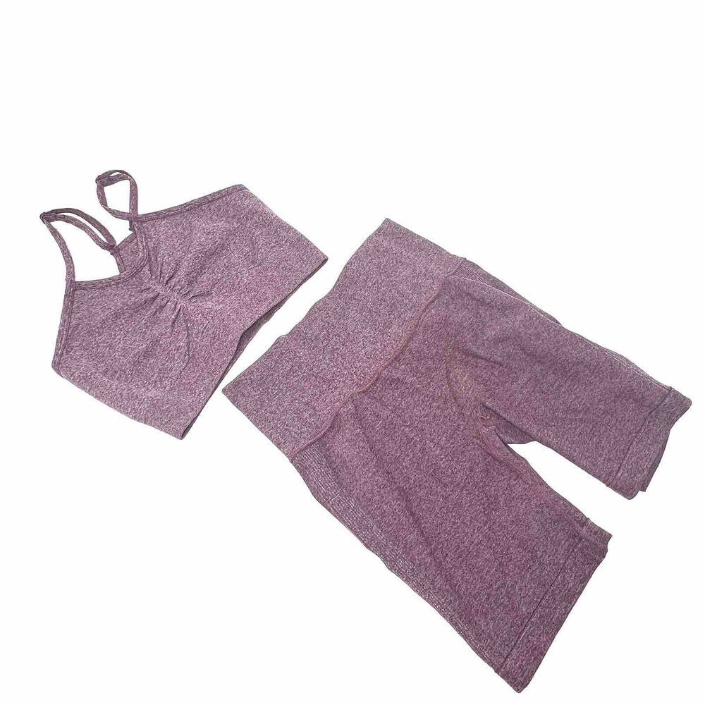 Women's Sports Bra and Short Set Color Heathered Purple Size Small Athleisure